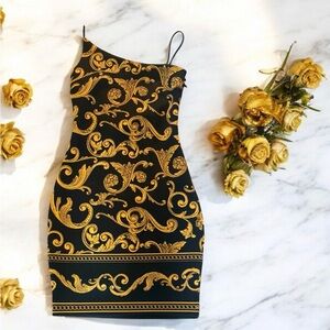 Guess Black and Gold One-Shoulder Dress